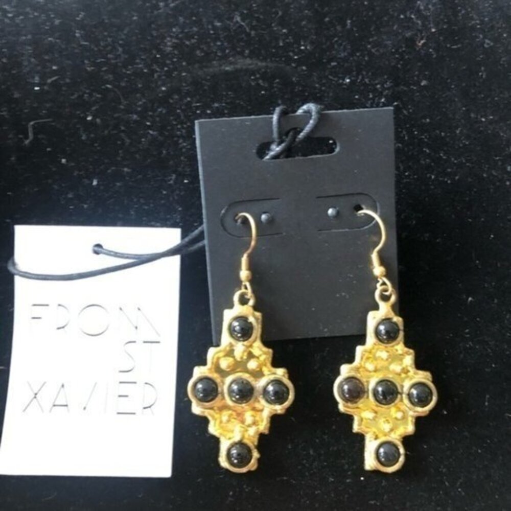 From St Xavier Lola drop earrings-gold and black -NWT